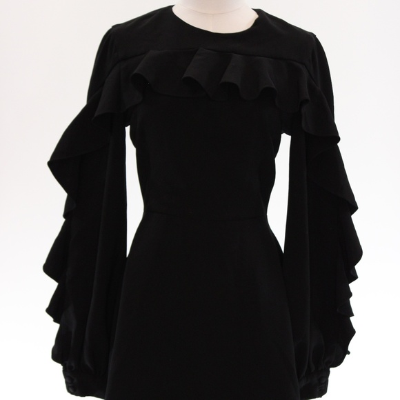 Christian Siriano, Black Front Ruffle Dress, Size 6 - Picture 3 of 14